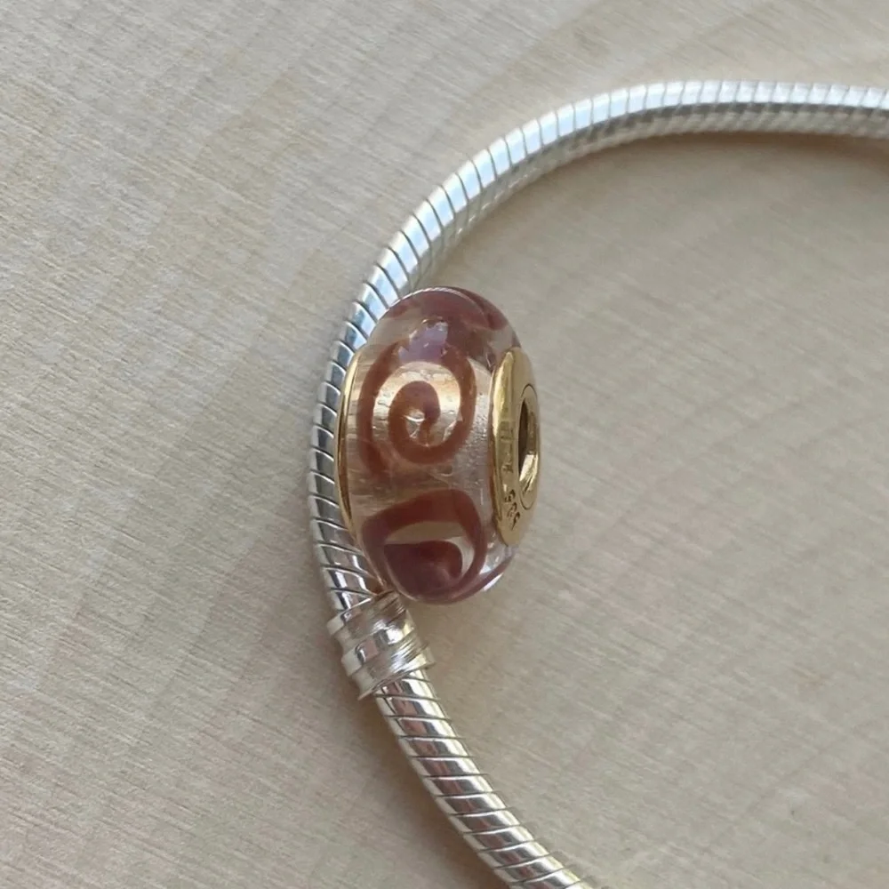 NEW Pandora RETIRED RARE 14k Gold Glass Red Swirl Murano Charm - Picture 10 of 16